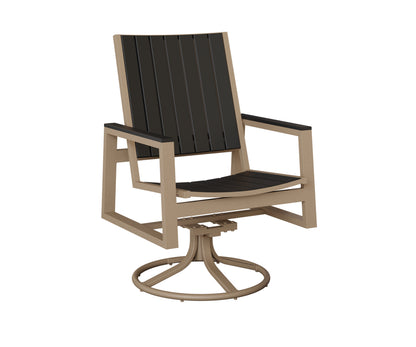 Berlin Gardens Vida Poly Swivel Rocker Dining Chair in Oak Wood Vein, Black slats