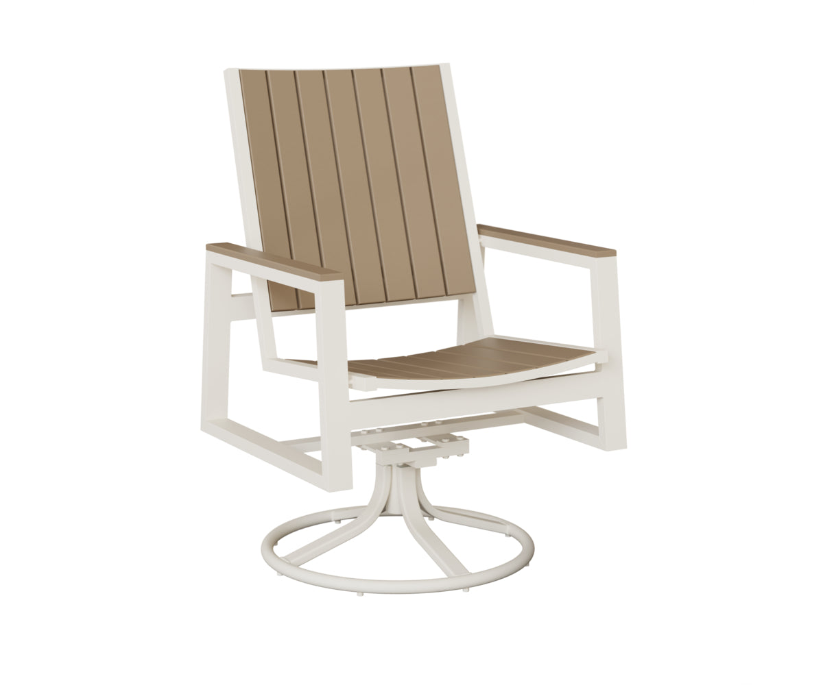 Berlin Gardens Vida Poly Swivel Rocker Dining Chair in White, Weatherwood slats