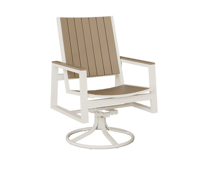 Berlin Gardens Vida Poly Swivel Rocker Dining Chair in White, Weatherwood slats