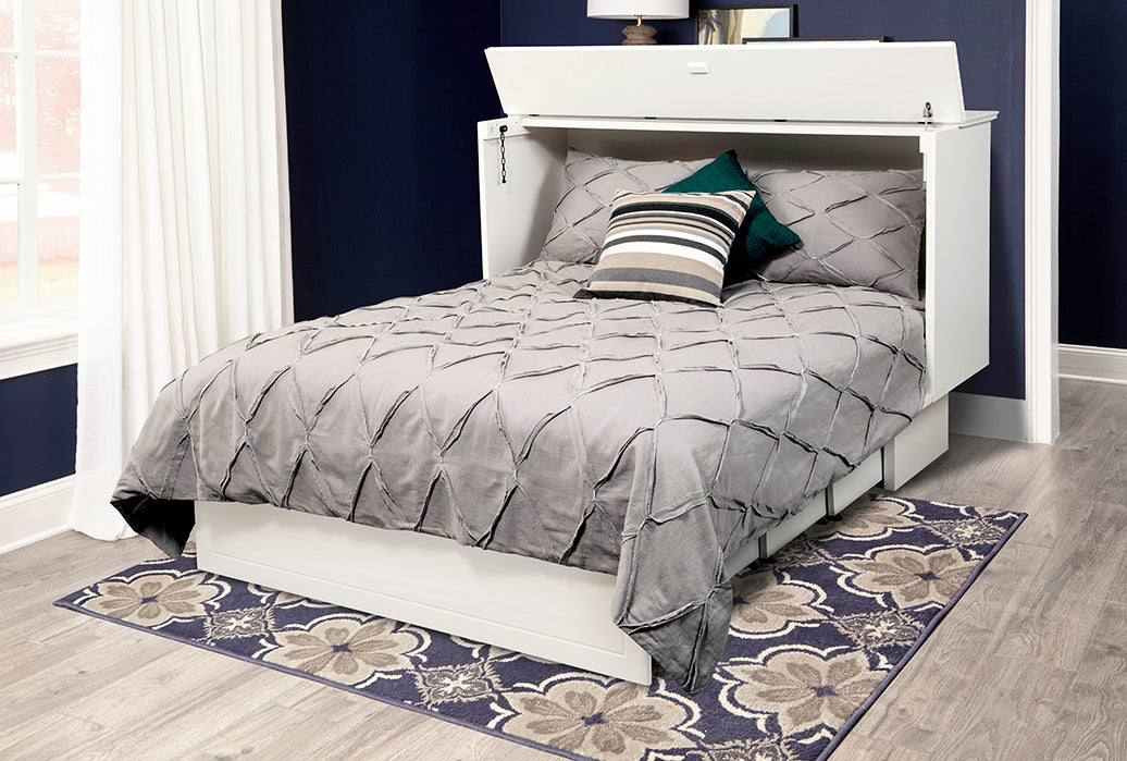 Cottage White Murphy Bed open as a queen bed