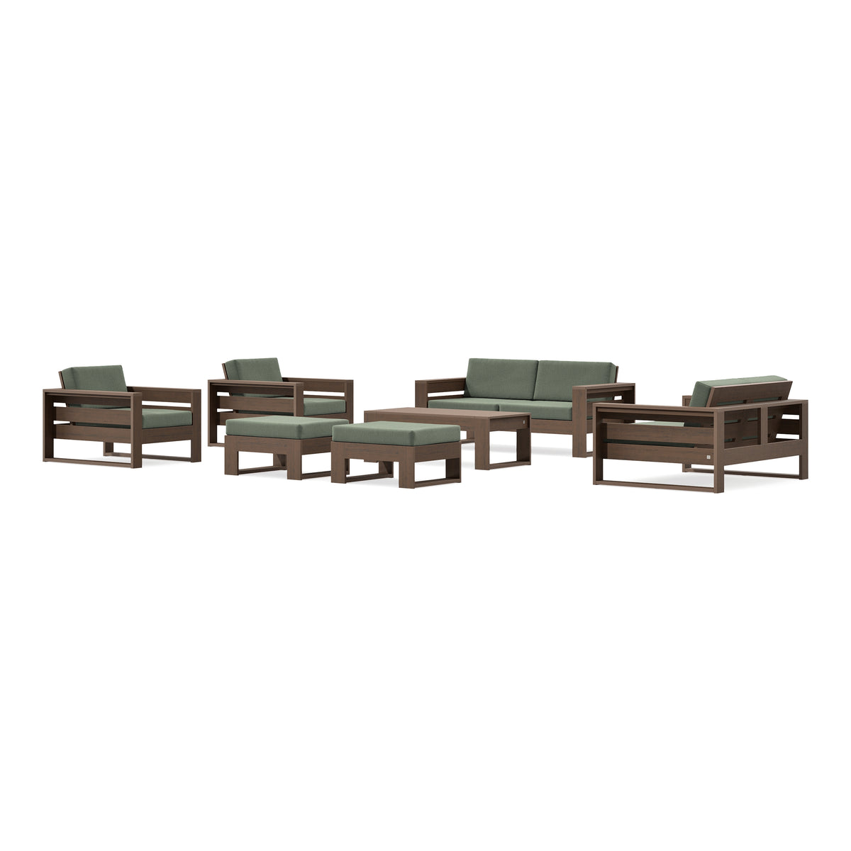 POLYWOOD PW Designer Series Latitude 7-Piece Lounge Loveseat Set in Kona / Cast Sage