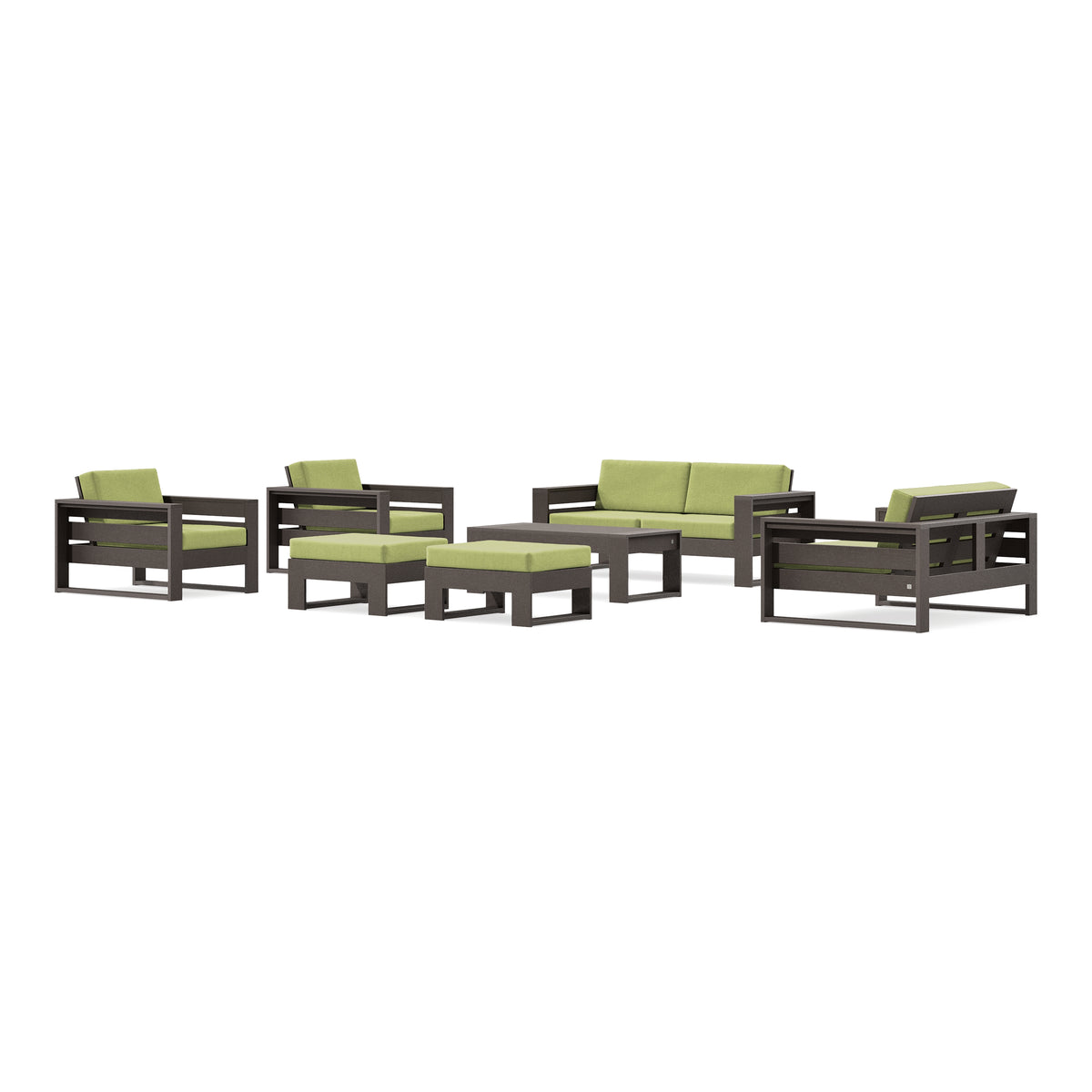 POLYWOOD PW Designer Series Latitude 7-Piece Lounge Loveseat Set in Vintage Coffee / Chartreuse Boucle