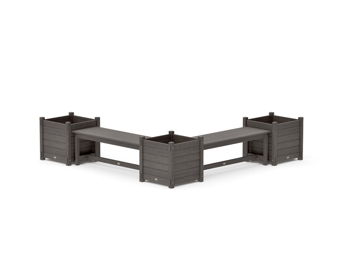 POLYWOOD 48" Nautical L-Shaped Planter Bench Corner Set - Large in Driftwood