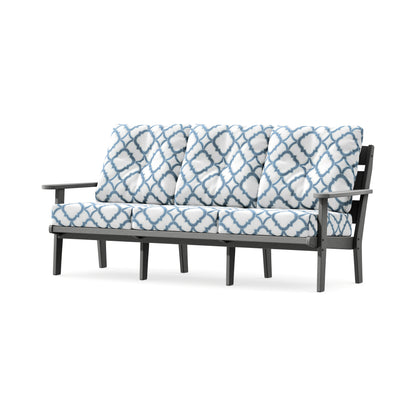 POLYWOOD Lakeside Deep Seating Sofa in Slate Grey / Trellis Sky Blue