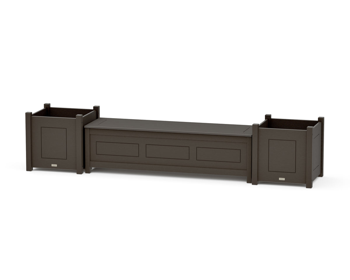 POLYWOOD 60" Country Living Straight Planter Storage Bench Set - Large in Vintage Coffee