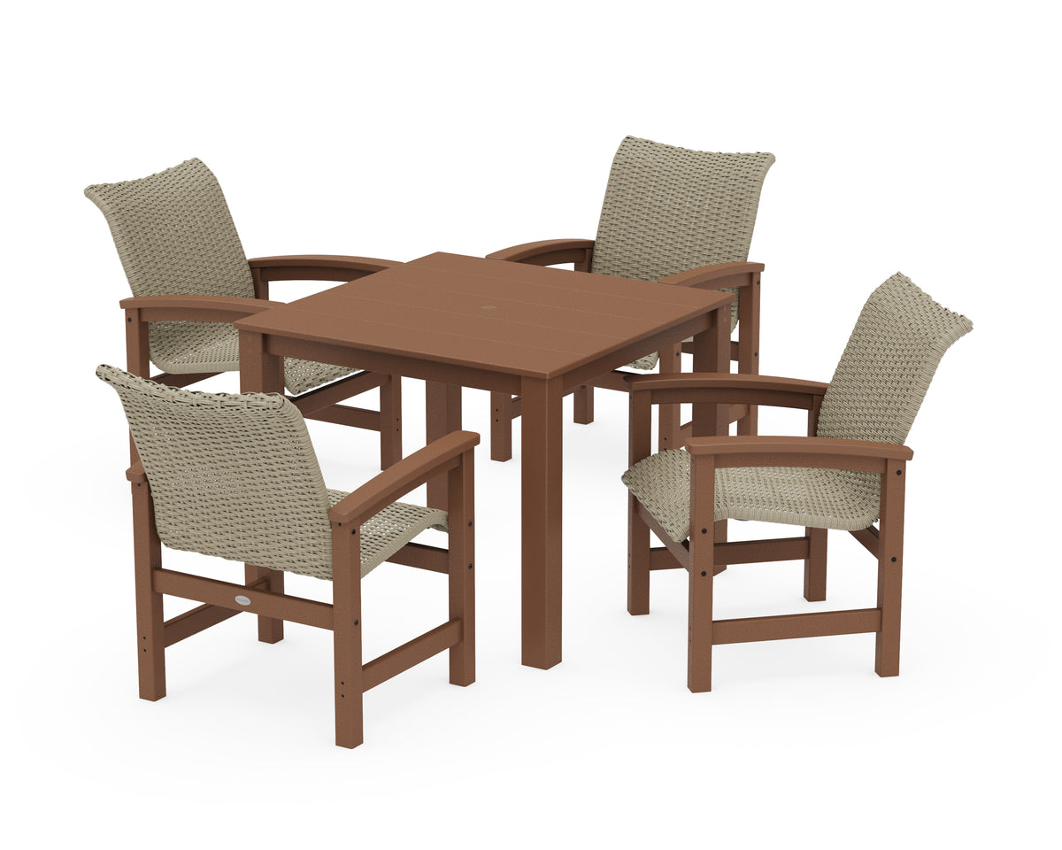 POLYWOOD Coastal Woven 5-Piece Parsons Dining Set in Teak / Dune Grass