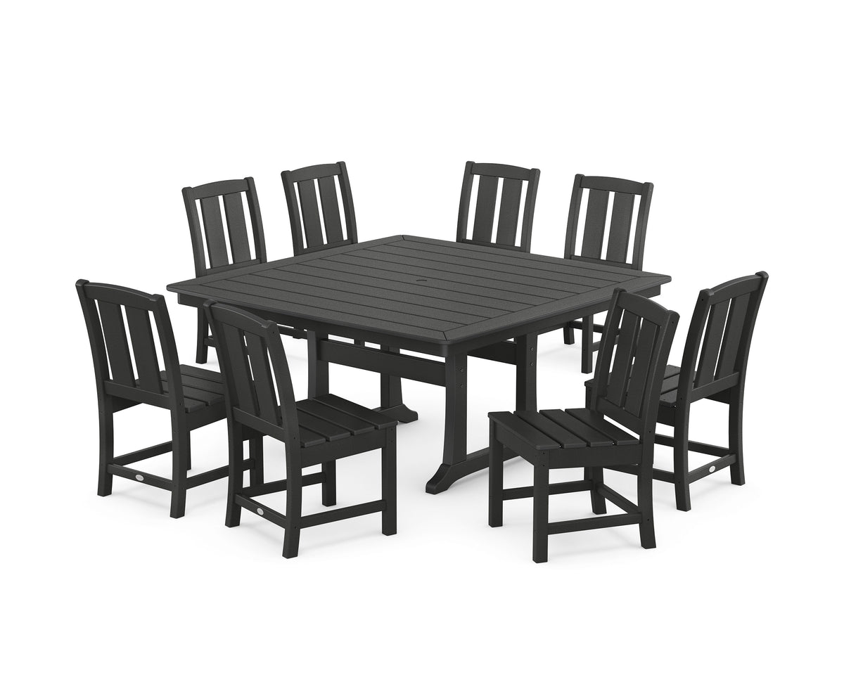 POLYWOOD Mission Side Chair 9-Piece Square Dining Set with Trestle Legs in Black