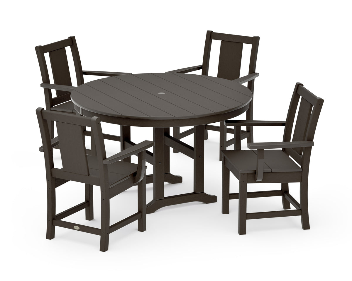 POLYWOOD Prairie 5-Piece Round Farmhouse Dining Set in Vintage Coffee