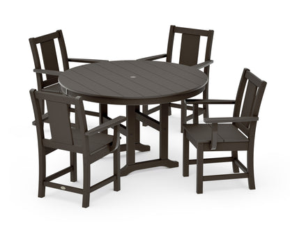 POLYWOOD Prairie 5-Piece Round Farmhouse Dining Set in Vintage Coffee