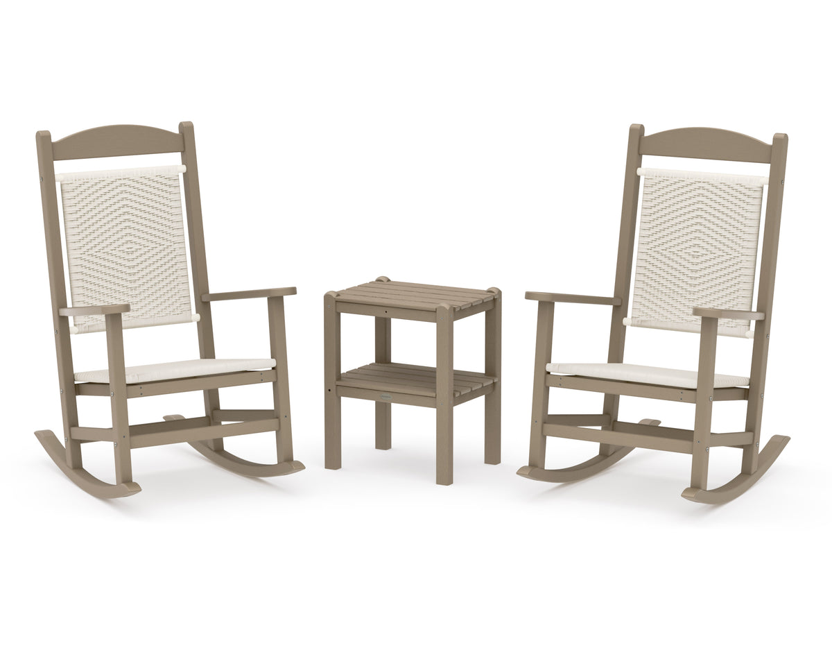 POLYWOOD Presidential Woven Rocker 3-Piece Set in Vintage Sahara / White Loom