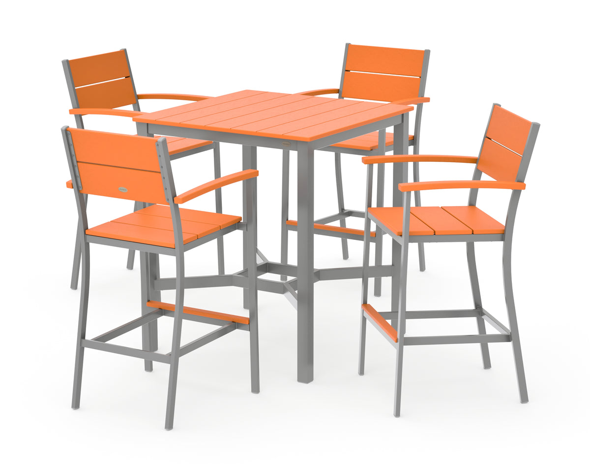 POLYWOOD Main Street 5-Piece Bar Set in Silver / Tangerine