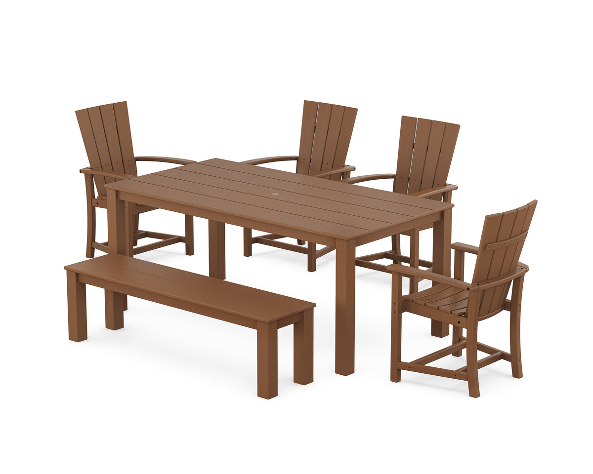POLYWOOD Quattro 6-Piece Parsons Dining Set with Bench in Teak