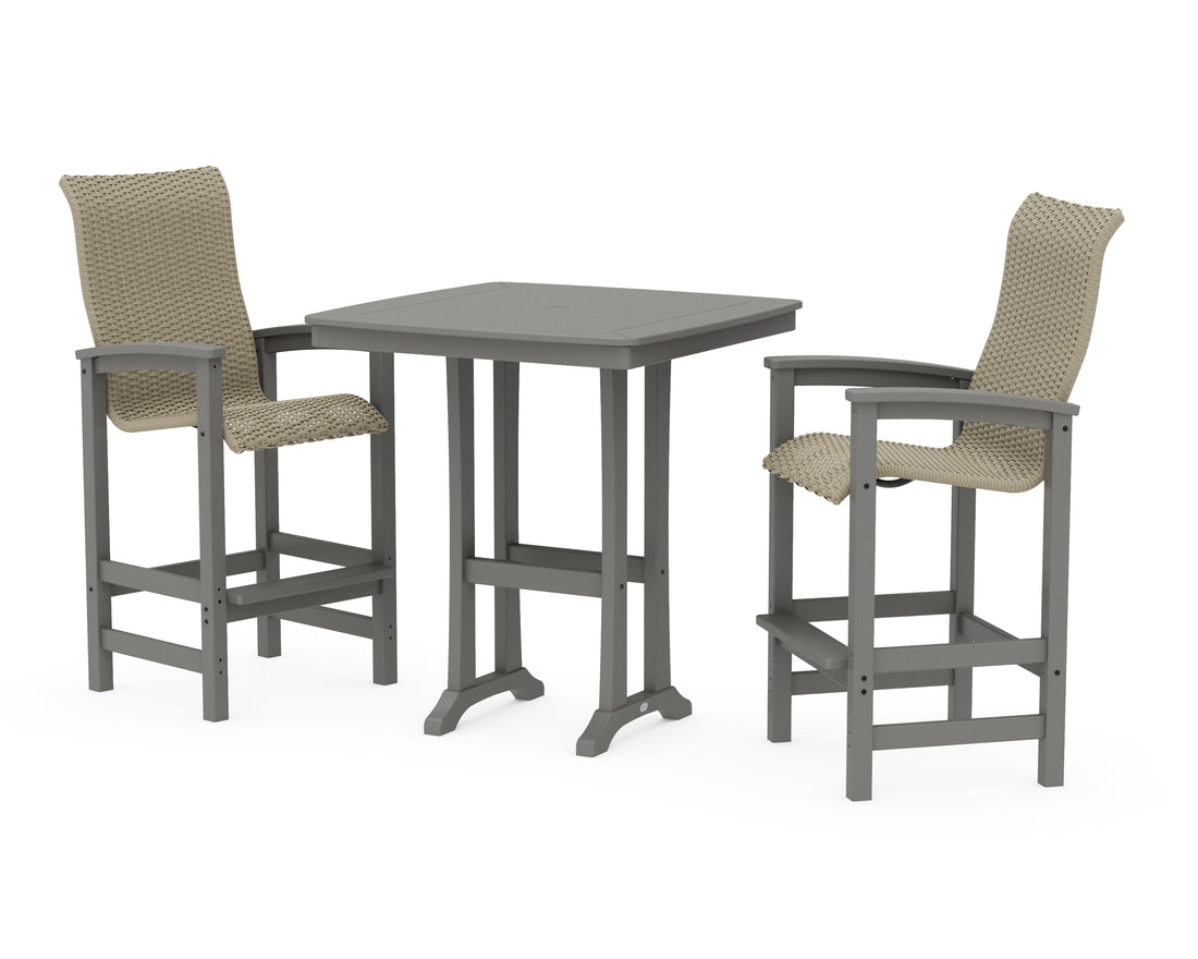 POLYWOOD Coastal Woven High-Back 3-Piece Bar Set in Slate Grey / Dune Grass