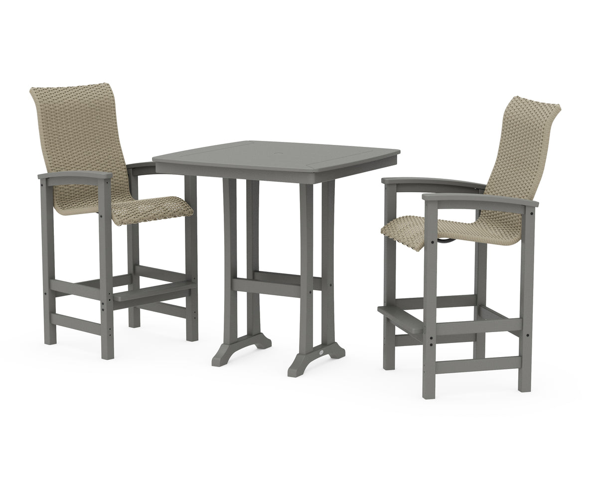 POLYWOOD Coastal Woven High-Back 3-Piece Bar Set in Slate Grey / Dune Grass