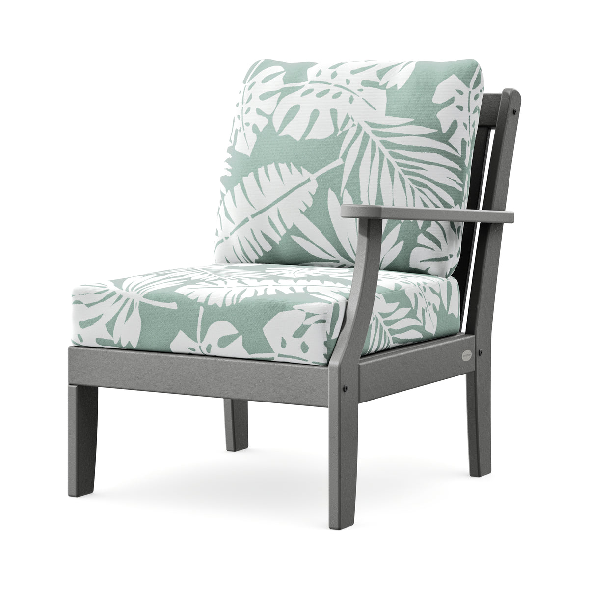 POLYWOOD Braxton Modular Right Arm Chair in Slate Grey / Leaf Glacier Spa