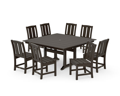 POLYWOOD Mission Side Chair 9-Piece Square Farmhouse Dining Set with Trestle Legs in Vintage Coffee