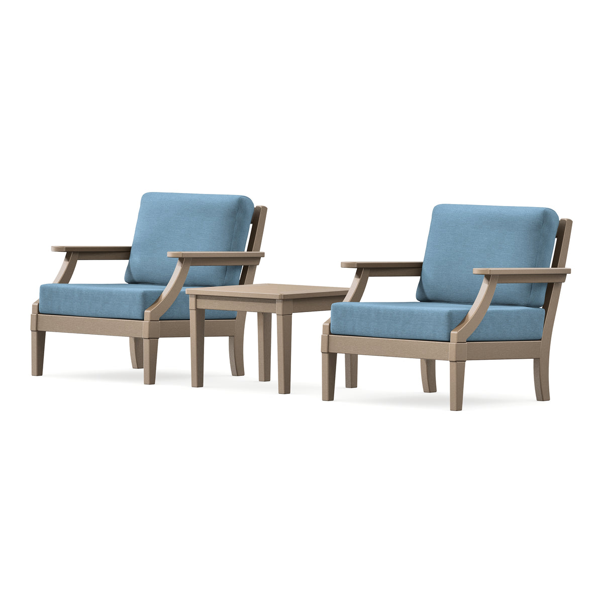 POLYWOOD PW Designer Series Estate 3-Piece Lounge Chair Set in Vintage Sahara / Sky Blue