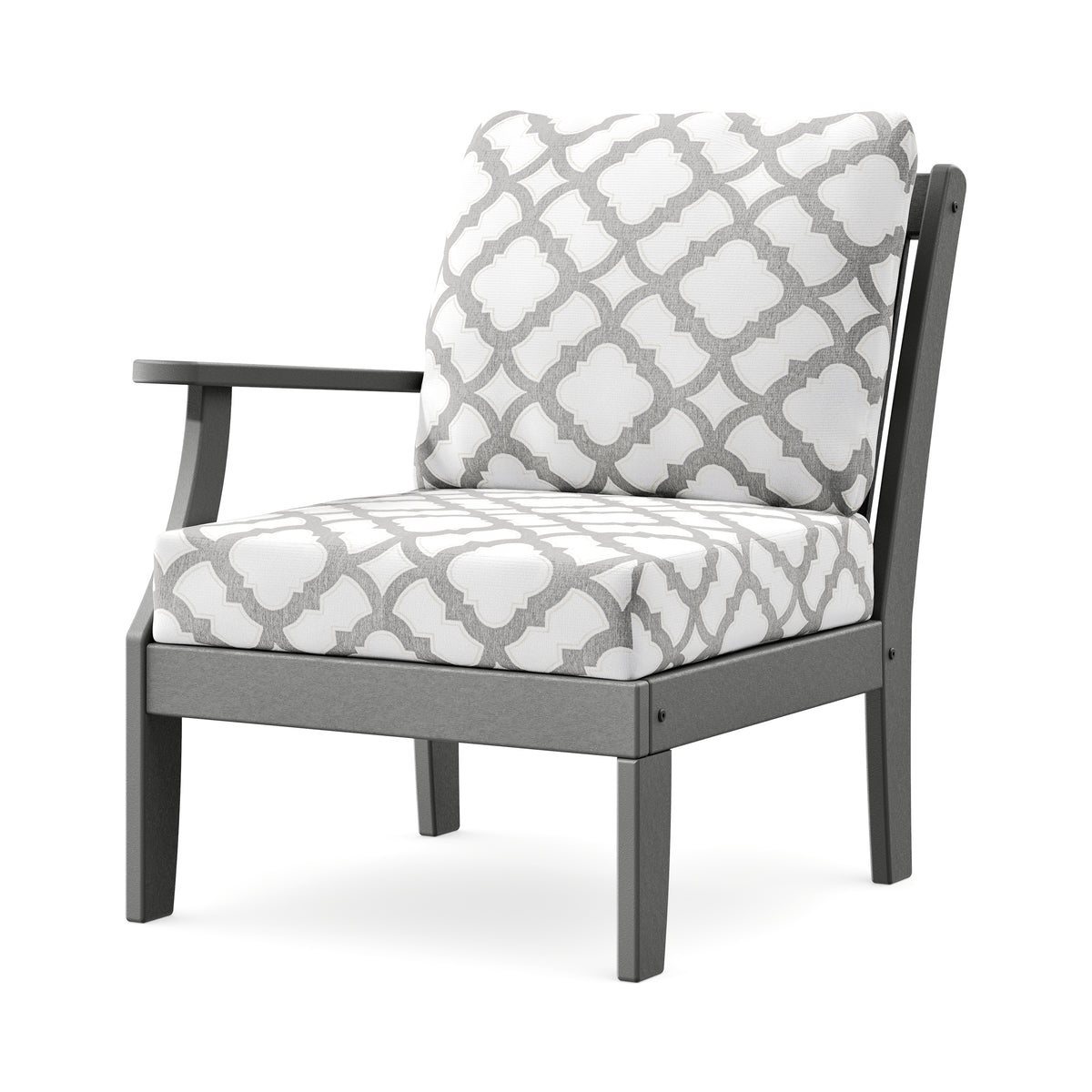 POLYWOOD Braxton Modular Left Arm Chair in Slate Grey / Trellis Grey Mist