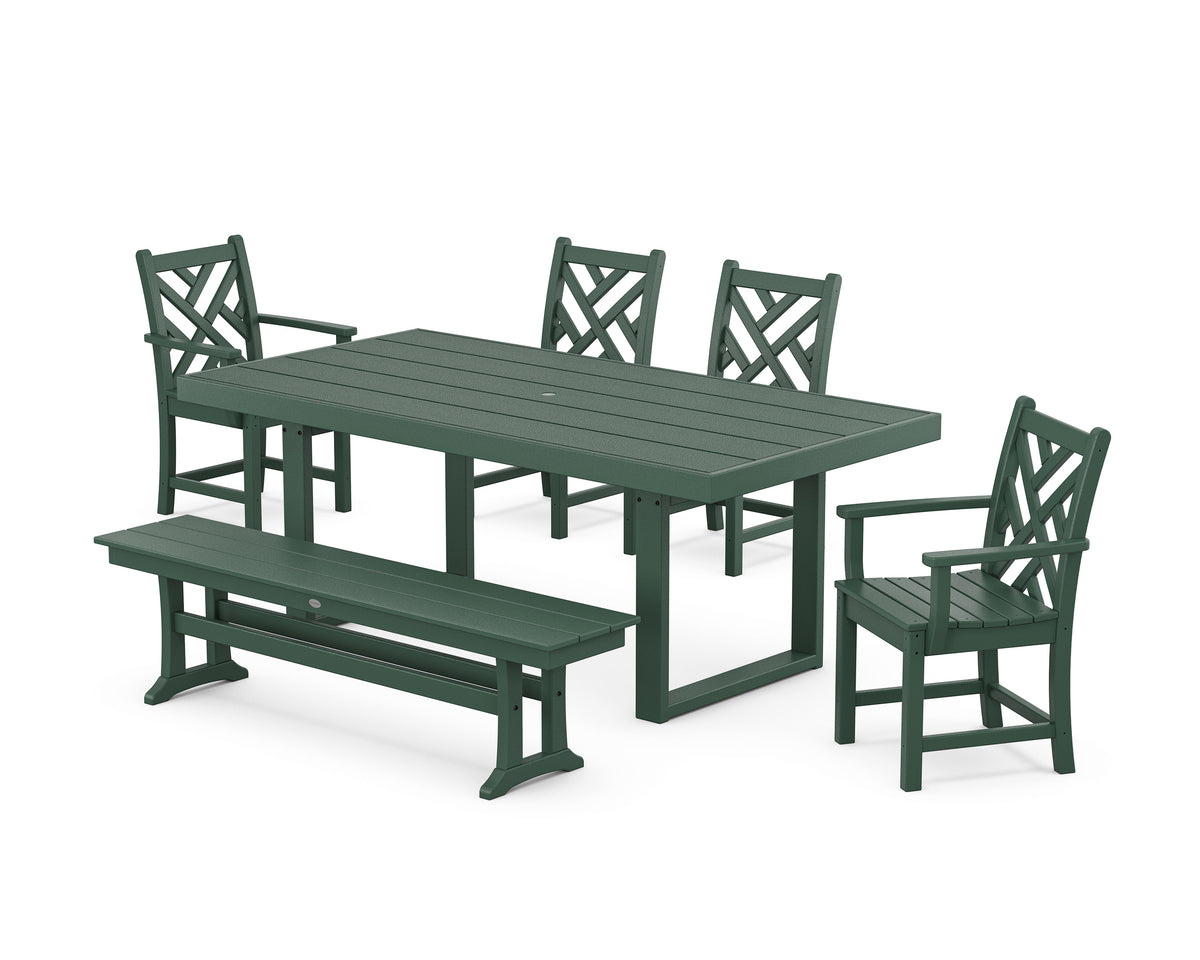 POLYWOOD Chippendale 6-Piece Dining Set with Bench - 39" x 78" Table in Green