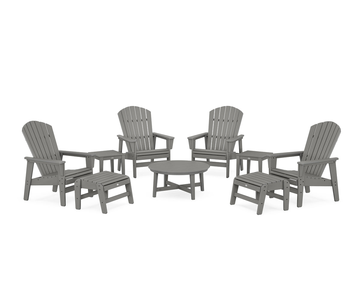 POLYWOOD Nautical Grand Upright Adirondack 9-Piece Conversation Set in Slate Grey