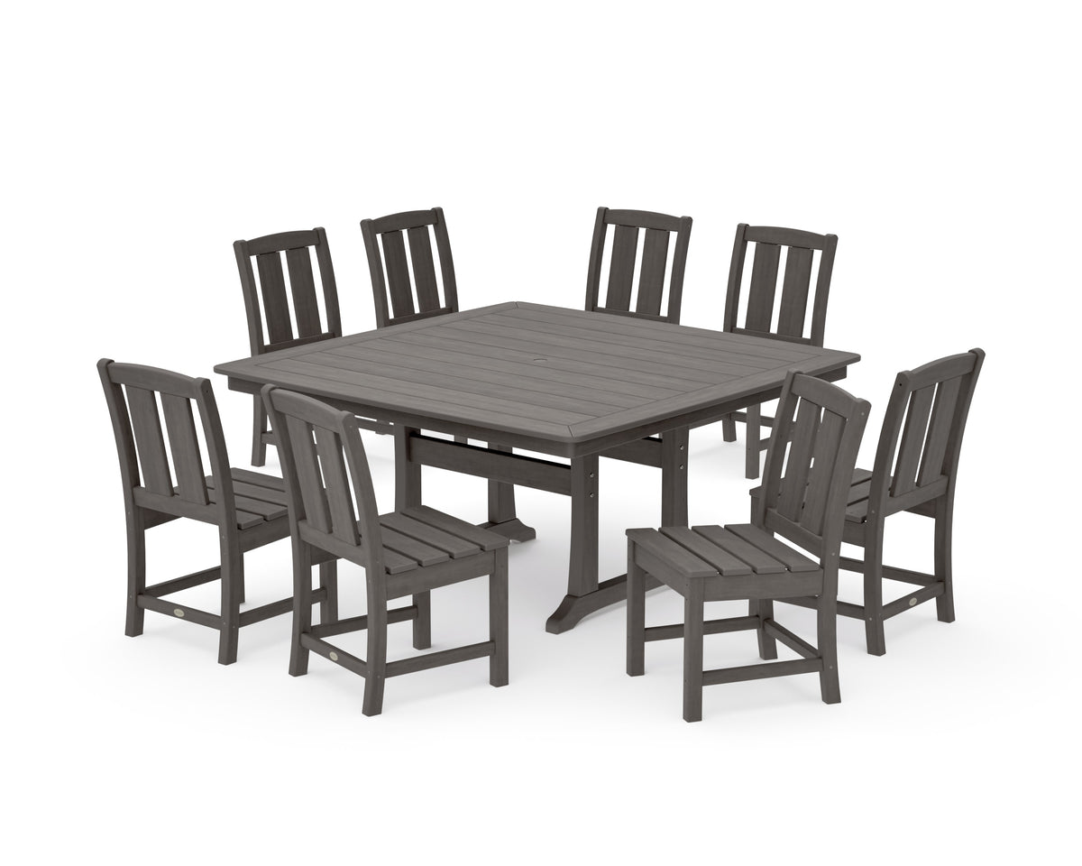 POLYWOOD Mission Side Chair 9-Piece Square Dining Set with Trestle Legs in Driftwood