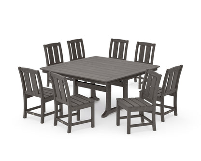 POLYWOOD Mission Side Chair 9-Piece Square Dining Set with Trestle Legs in Driftwood