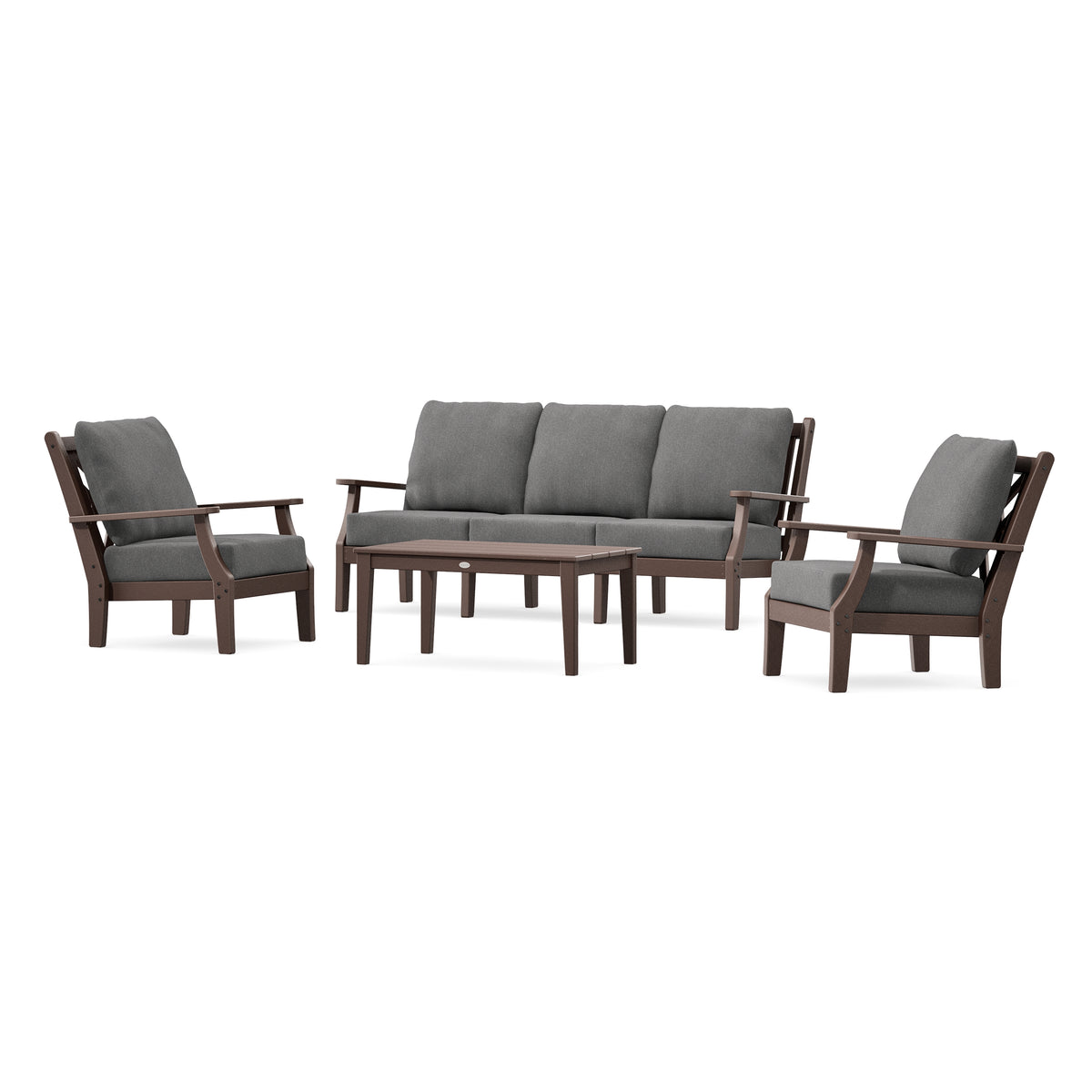 POLYWOOD Country Living Wovendale 4-Piece Deep Seating Set with Sofa in Mahogany
