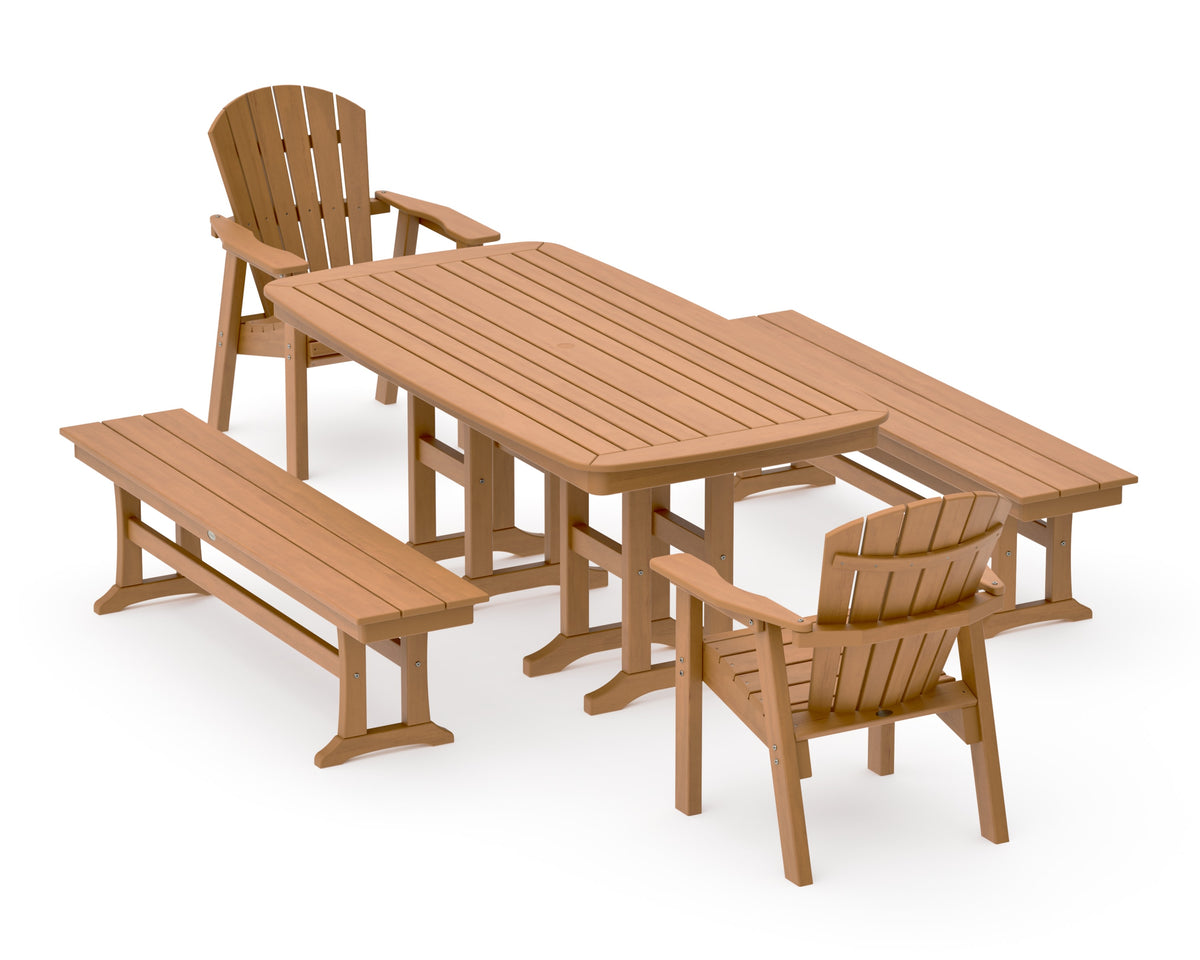 POLYWOOD Seashell 5-Piece Dining Set with Benches - 37" x 72" Table in Natural