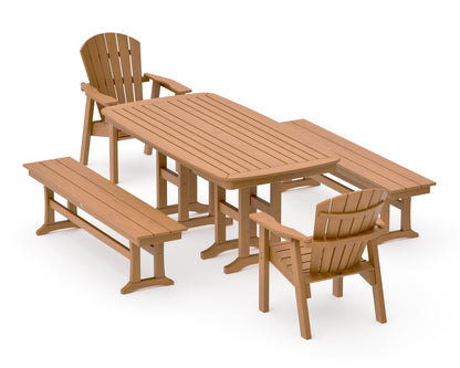 POLYWOOD Seashell 5-Piece Dining Set with Benches - 37" x 72" Table in Natural