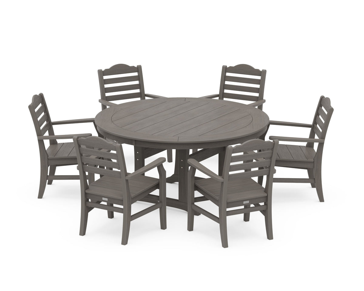 POLYWOOD Savannah 7-Piece Arm Chair Round Dining Set in Driftwood