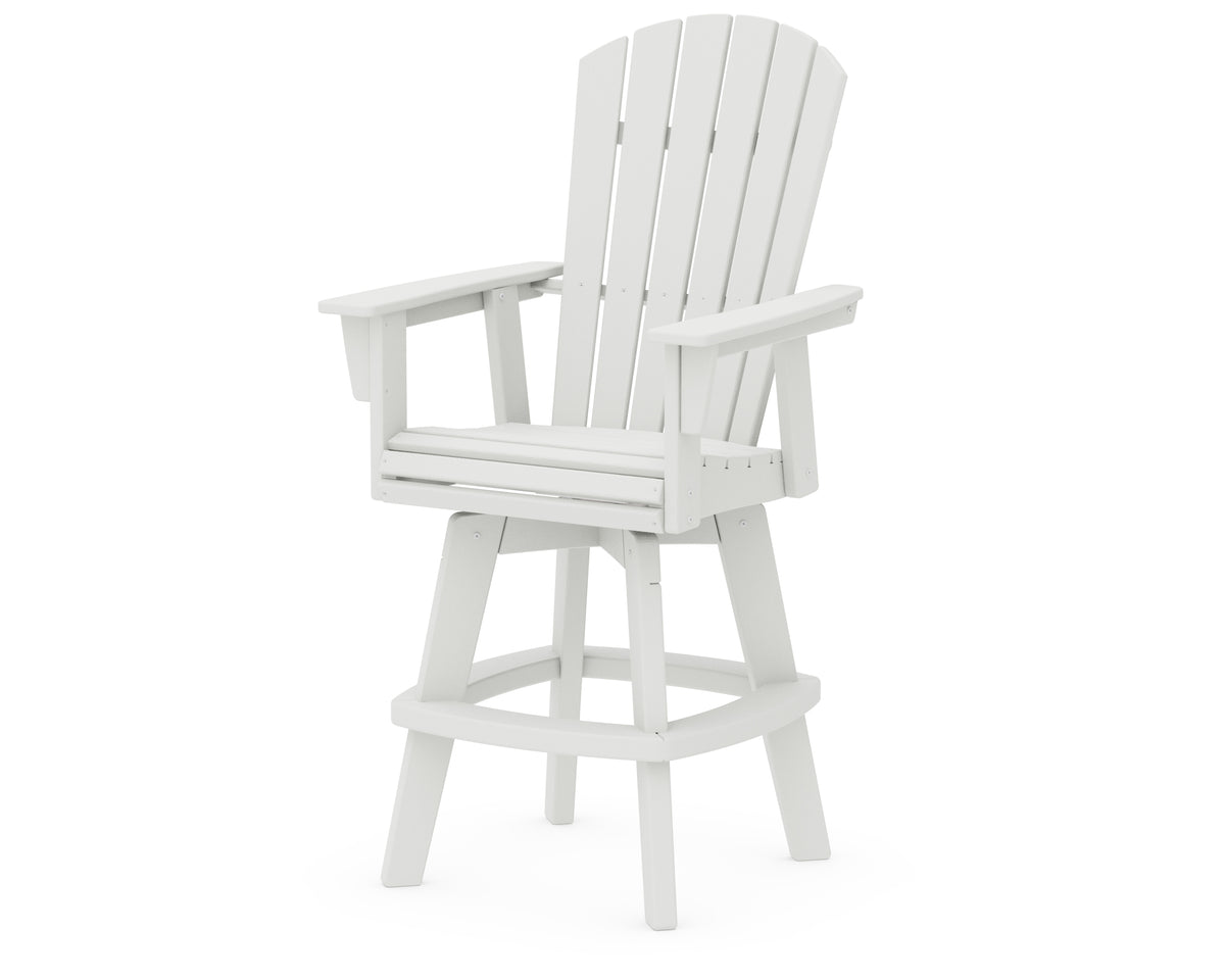 POLYWOOD Nautical Curveback Adirondack Swivel Bar Chair in Vintage White