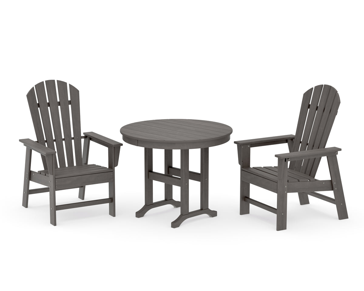 POLYWOOD South Beach 3-Piece Round Farmhouse Dining Set in Driftwood