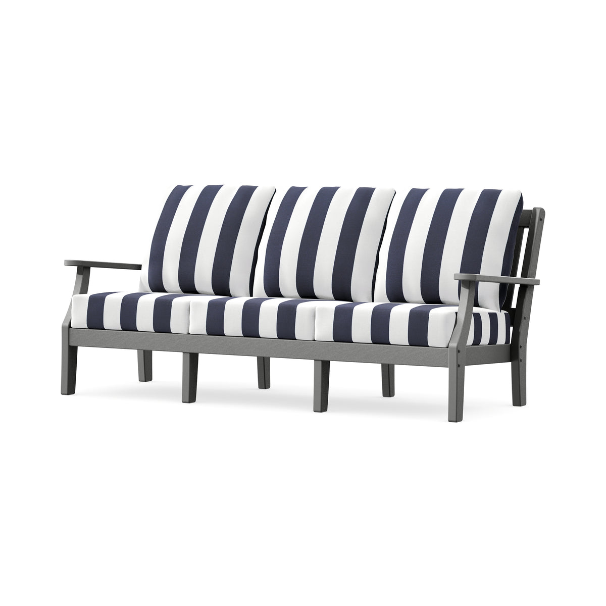 POLYWOOD Chinoiserie Deep Seating Sofa in Slate Grey / Cabana Stripe Navy