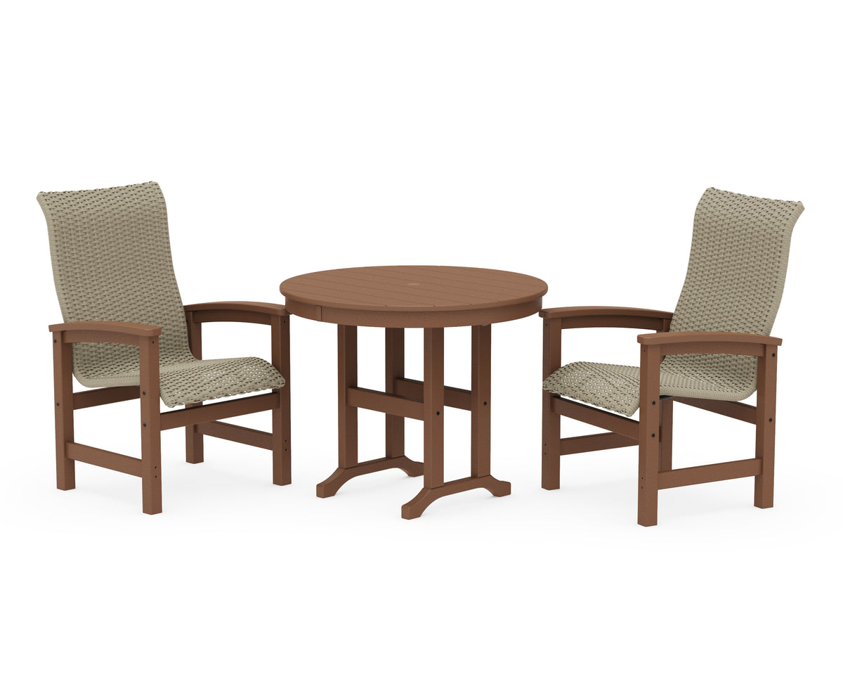 POLYWOOD Coastal Woven High-Back 3-Piece Farmhouse Dining Set in Teak / Dune Grass