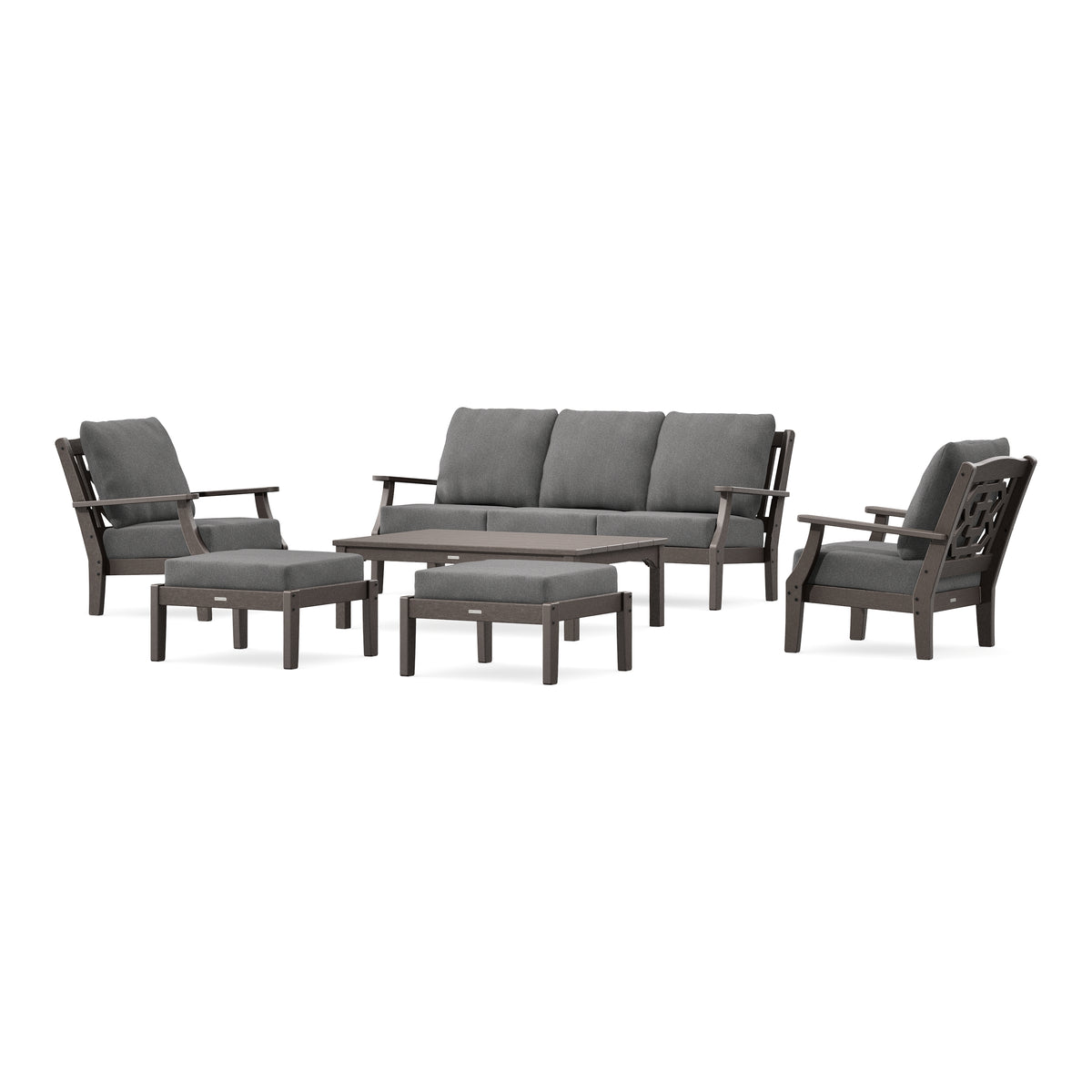 POLYWOOD Chinoiserie 6-Piece Lounge Sofa Set in Vintage Coffee