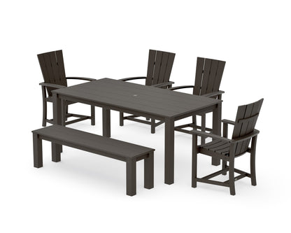 POLYWOOD Quattro 6-Piece Parsons Dining Set with Bench in Vintage Coffee