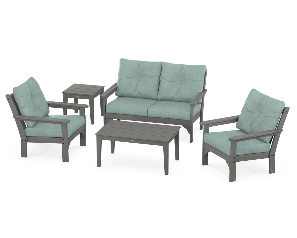 POLYWOOD Vineyard 5-Piece Deep Seating Set with Two Chairs and Loveseat in Slate Grey / Glacier Spa
