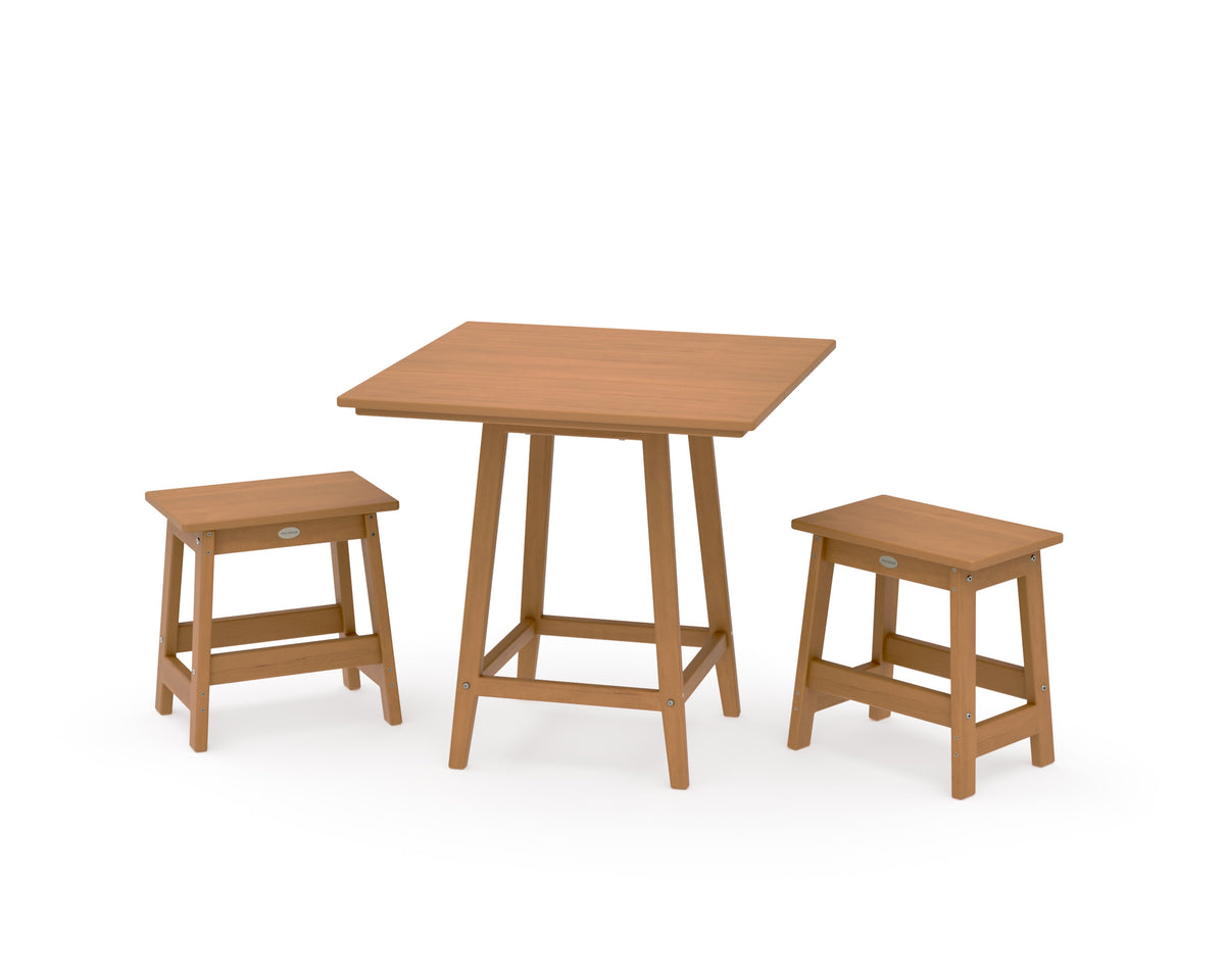 POLYWOOD Modern Studio Stool 3-Piece Square Bistro Set in Natural