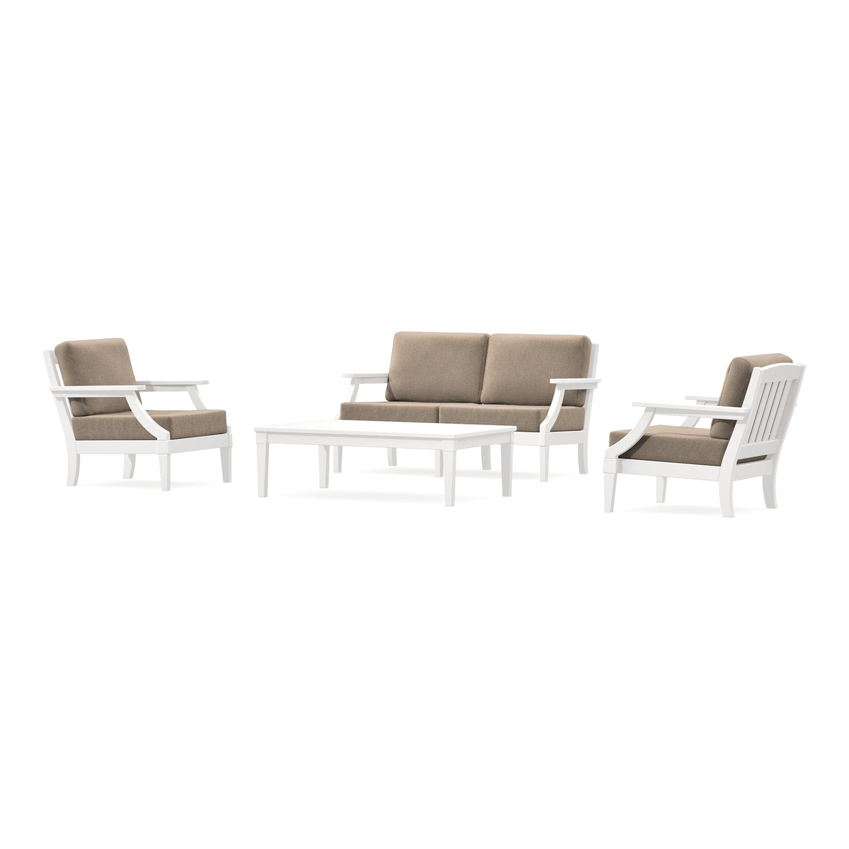 POLYWOOD PW Designer Series Estate Lounge 4-Piece Loveseat Set in Vintage White / Spiced Burlap