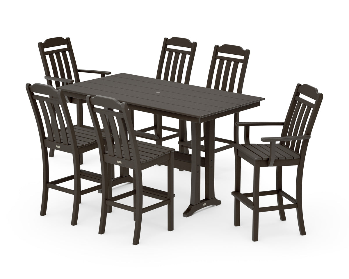 POLYWOOD Cottage 7-Piece Farmhouse Bar Set with Trestle Legs in Vintage Coffee