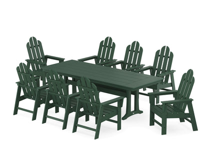 POLYWOOD Long Island 9-Piece Farmhouse Dining Set with Trestle Legs in Green