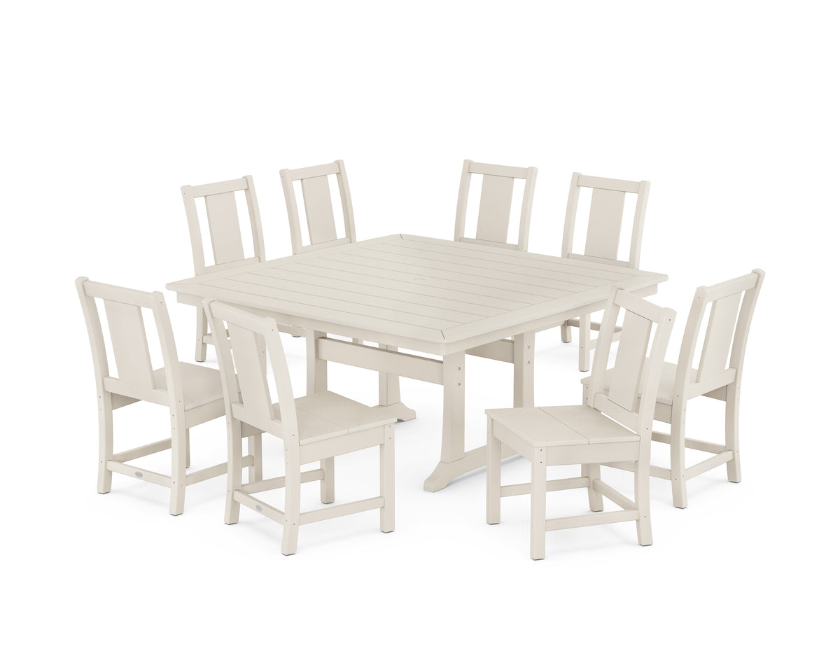 POLYWOOD Prairie Side Chair 9-Piece Square Dining Set with Trestle Legs in Sand
