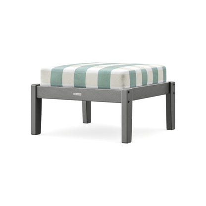 POLYWOOD Chinoiserie Deep Seating Ottoman in Slate Grey / Buffalo Plaid Glacier Spa