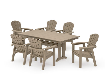 POLYWOOD Seashell 7-Piece Farmhouse Dining Set with Trestle Legs in Vintage Sahara