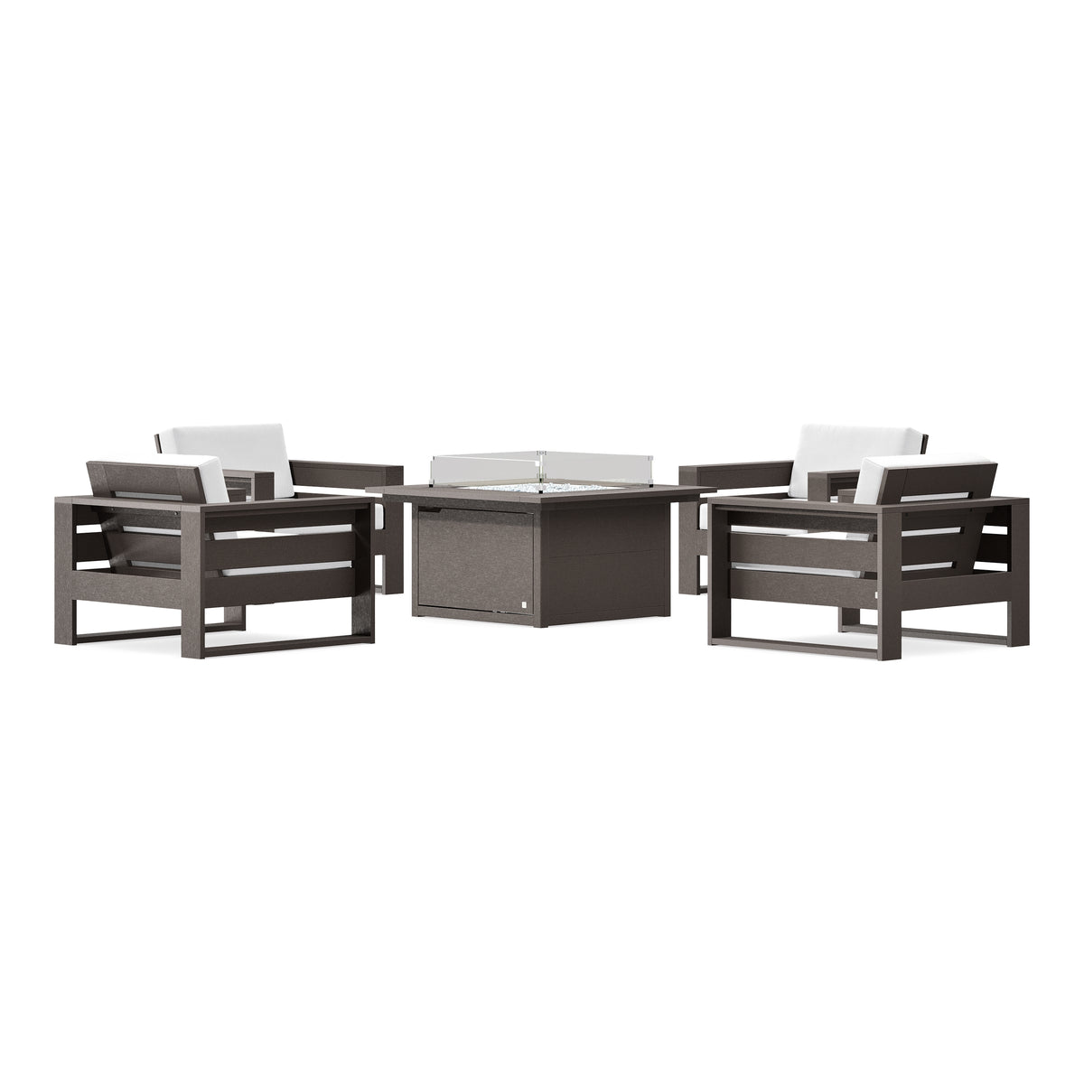 POLYWOOD PW Designer Series Latitude 5-Piece Lounge Fire Table Set in Vintage Coffee / Natural