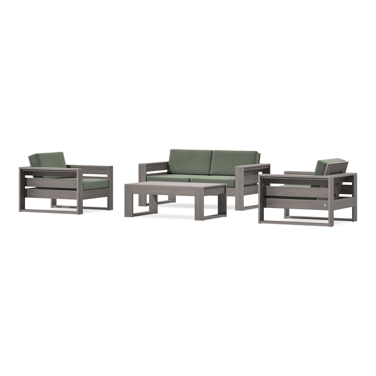 POLYWOOD PW Designer Series Latitude 4-Piece Lounge Loveseat Set in Driftwood / Cast Sage
