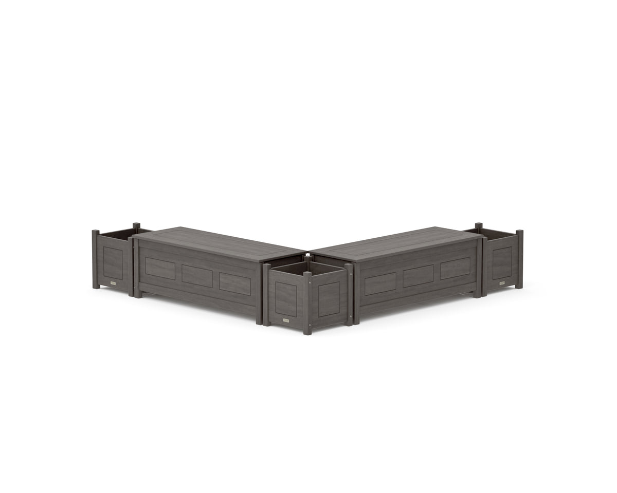 POLYWOOD 48" Country Living L-Shaped Planter Storage Bench Corner Set in Driftwood