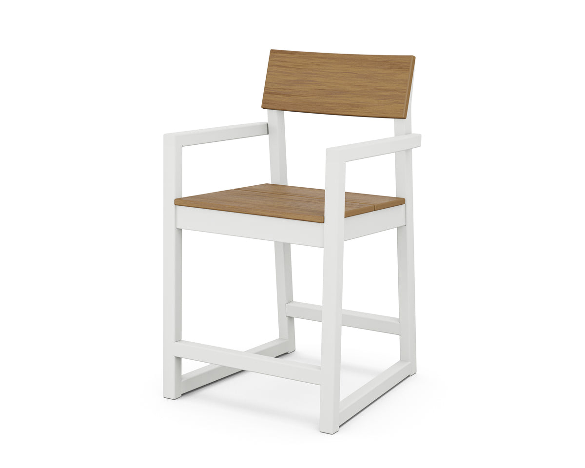 POLYWOOD EDGE Counter Arm Chair in White / Natural