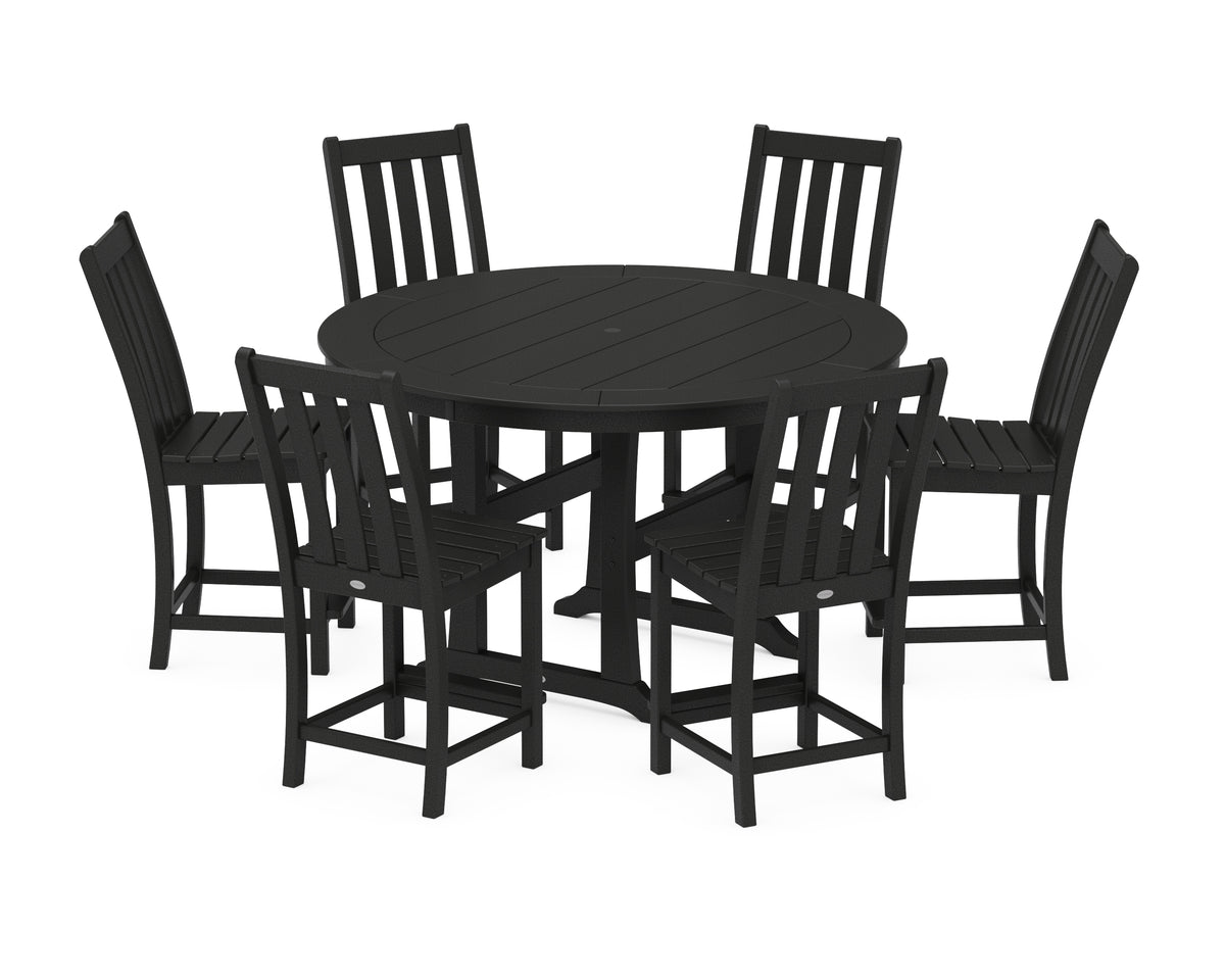 POLYWOOD Vineyard 7-Piece Side Chair Round Counter Set in Black