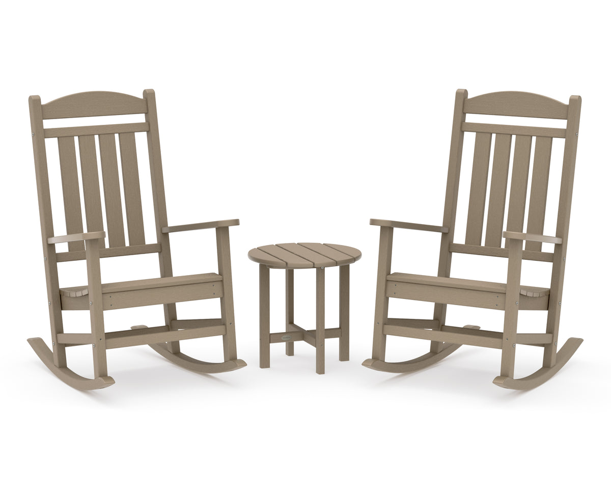 POLYWOOD Presidential 3-Piece Rocker Set with Round Side Table in Vintage Sahara